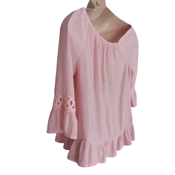 Unique Spectrum Womens Pink XL Peasant Top Crochet Details 3/4 Sleeves - Picture 5 of 7